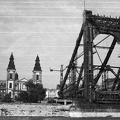 Március 15. tér a Dunáról nézve, a lerombolt Erzsébet híd megmaradt pilonjának bontása.