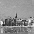 panorámakép a Belgrád (Ferenc József) rakpart házaival a budai rakpartról nézve.
