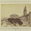 "Petőfi tér panorámaképe. A felvétel 1880-1890 között készült." A kép forrását kérjük így adja meg: Fortepan / Budapest Főváros Levéltára. Levéltári jelzet: HU.BFL.XV.19.d.1.06.007
