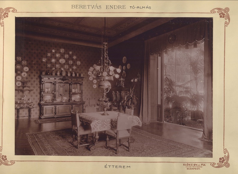 "A tóalmási Beretvás-kastély étterme. A felvétel 1895-1899 között készült." A kép forrását kérjük így adja meg: Fortepan / Budapest Főváros Levéltára. Levéltári jelzet: HU.BFL.XV.19.d.1.12.042