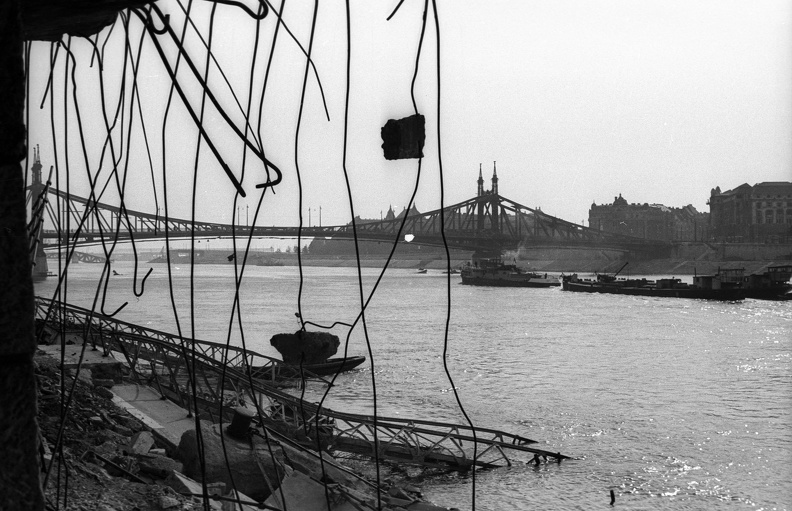 Belgrád (Ferenc József) rakpart a nemzetközi hajóállomásnál, háttérben a Szabadság híd.