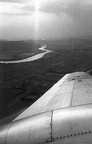 légifotó a Szentendrei-sziget északi végéről egy IL-14/P típusú repülőgép fedélzetéről.