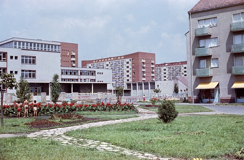 Mecsekaljai iskola, Bánki Donát utca 2., háttérben a Zipernovszy Károly utca házai.
